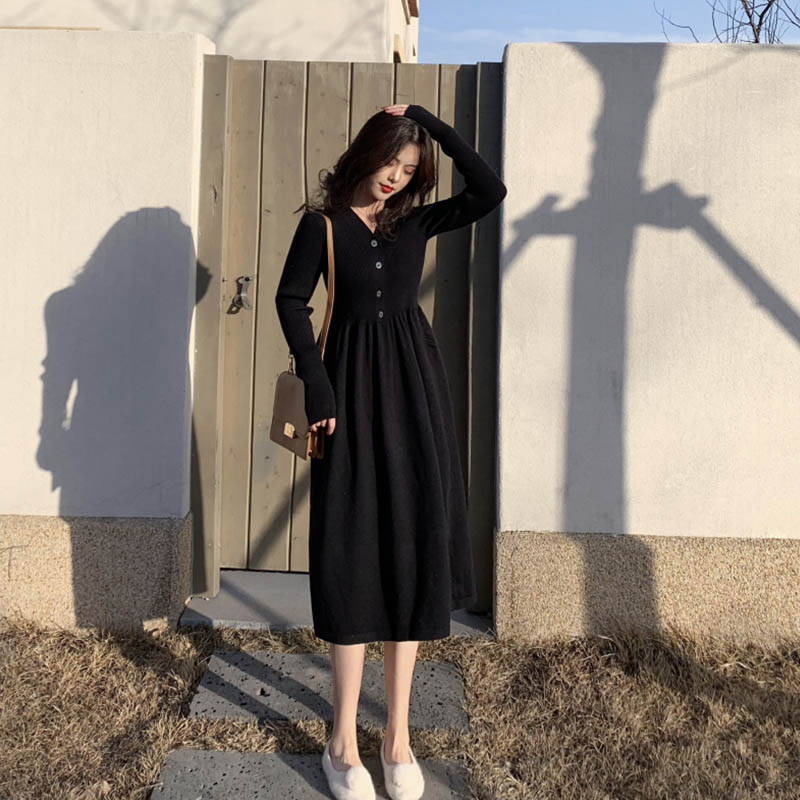 Winter dress black sweater dress for women