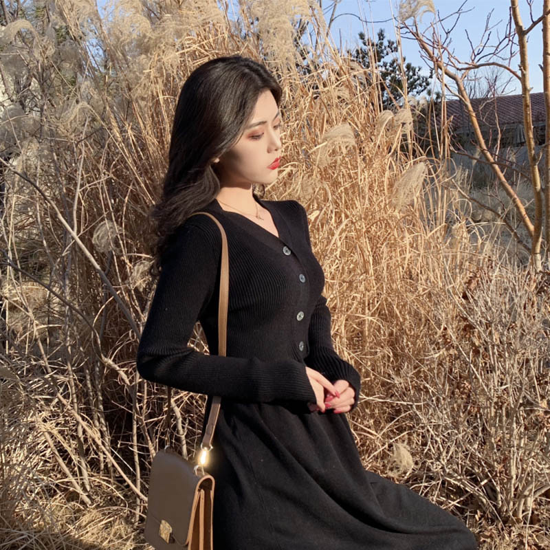Winter dress black sweater dress for women