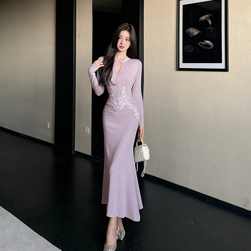 Colors autumn and winter long dress slim temperament dress