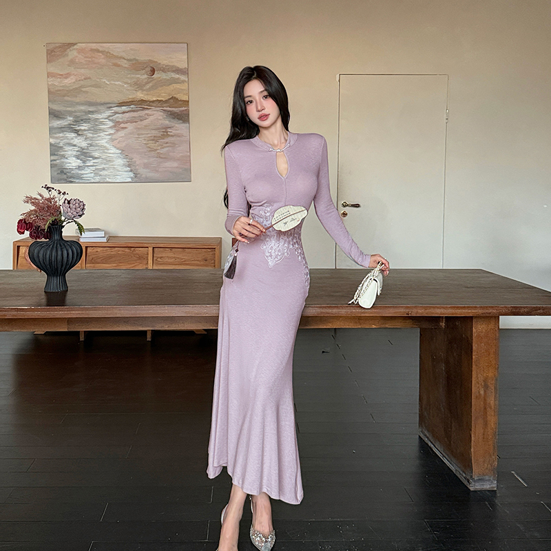 Colors autumn and winter long dress slim temperament dress