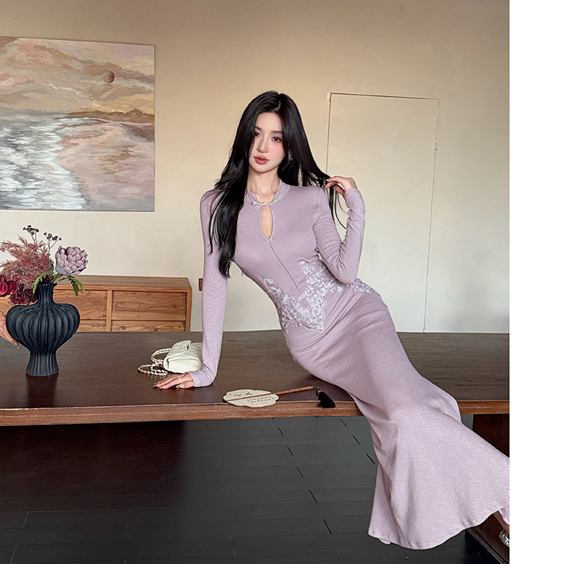 Colors autumn and winter long dress slim temperament dress
