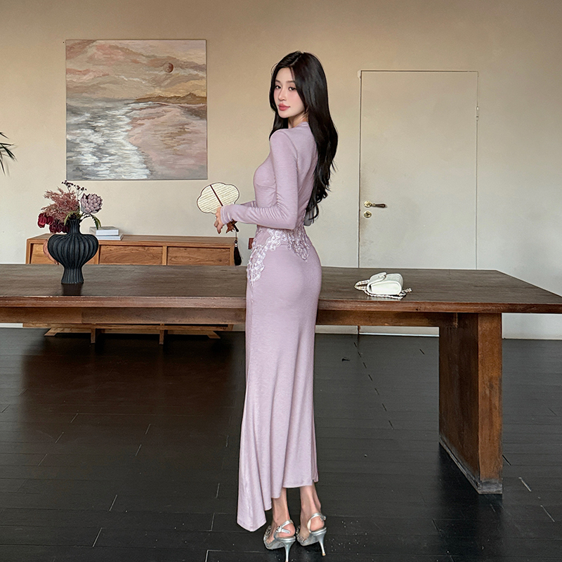 Colors autumn and winter long dress slim temperament dress