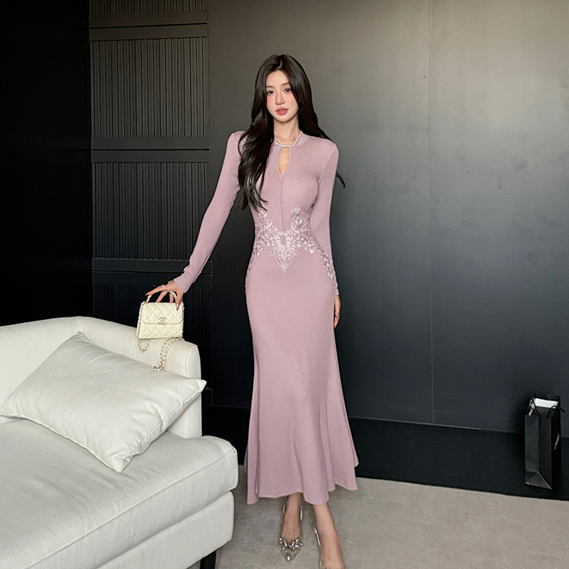 Colors autumn and winter long dress slim temperament dress