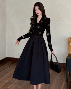 Long sleeve rhinestone fashion sun flower autumn dress
