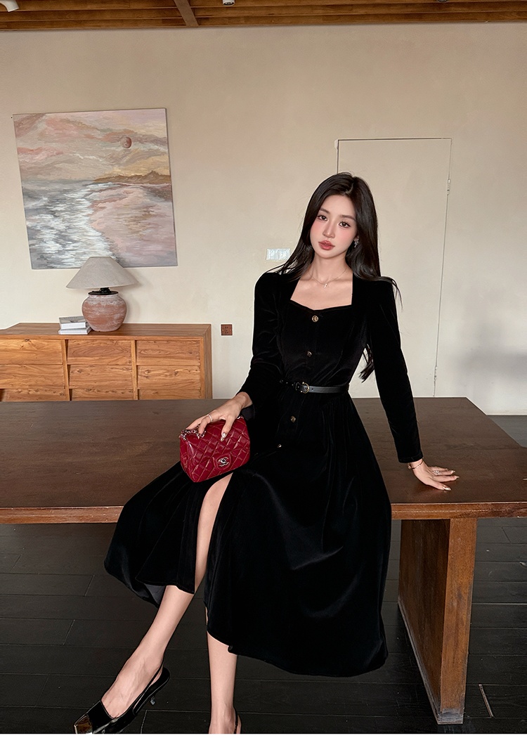 Light luxury autumn dress corduroy long dress
