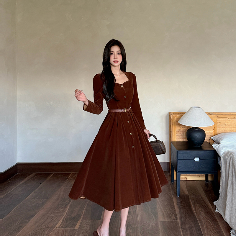 Light luxury autumn dress corduroy long dress