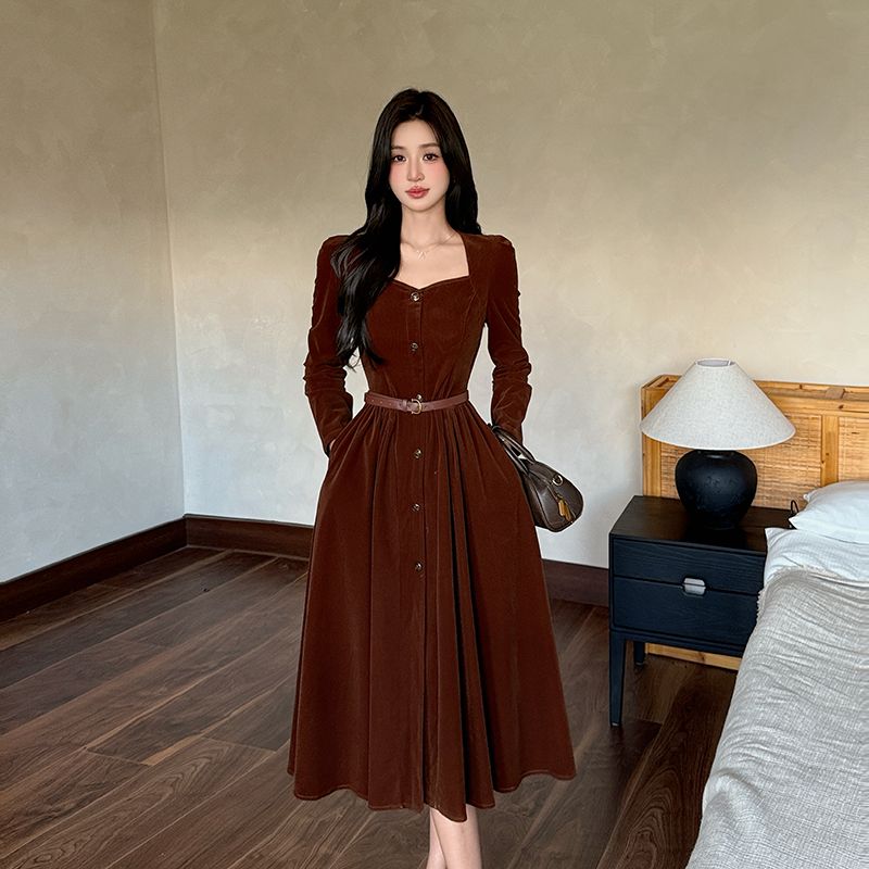 Light luxury autumn dress corduroy long dress