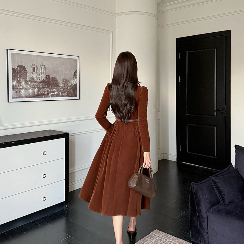 Light luxury autumn dress corduroy long dress