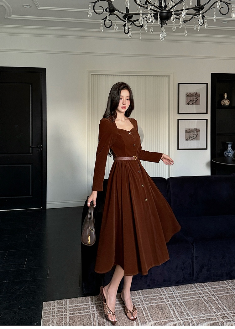 Light luxury autumn dress corduroy long dress