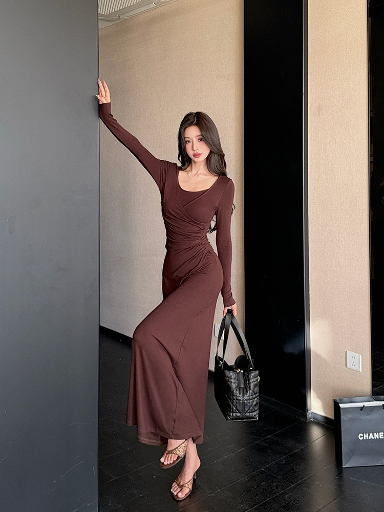 Artistic A-line temperament autumn and winter dress