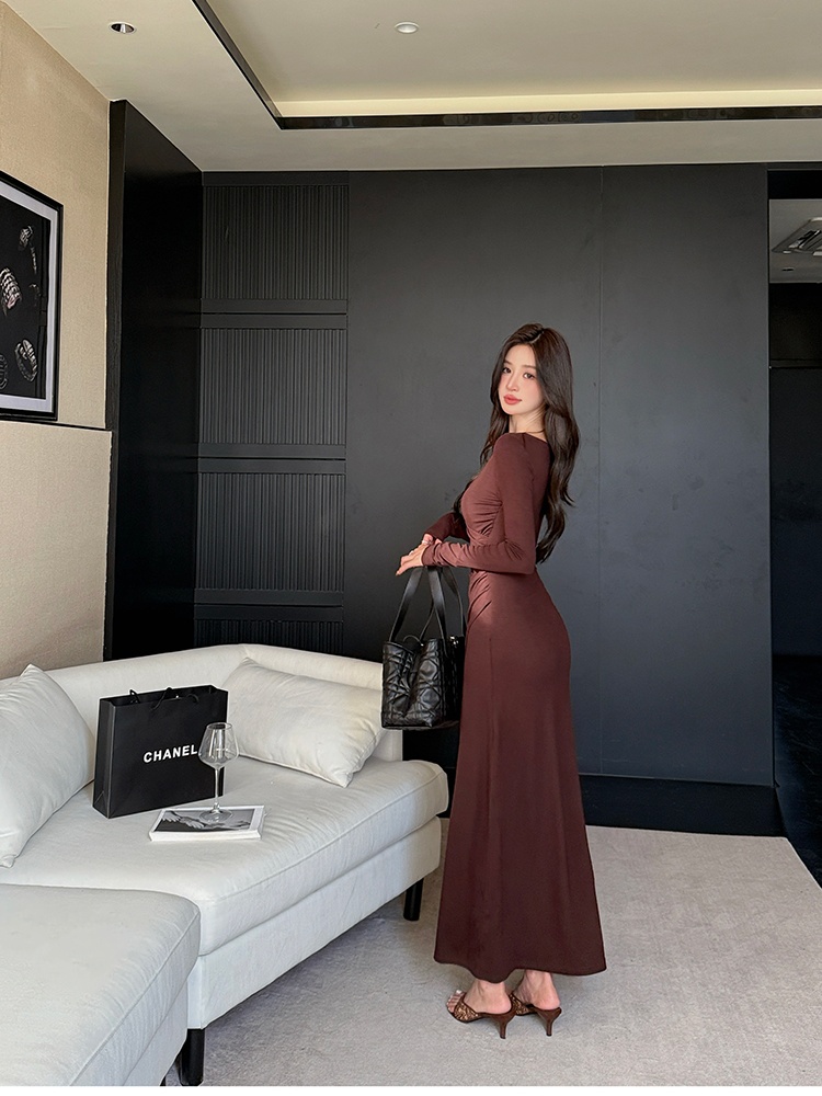 Artistic A-line temperament autumn and winter dress