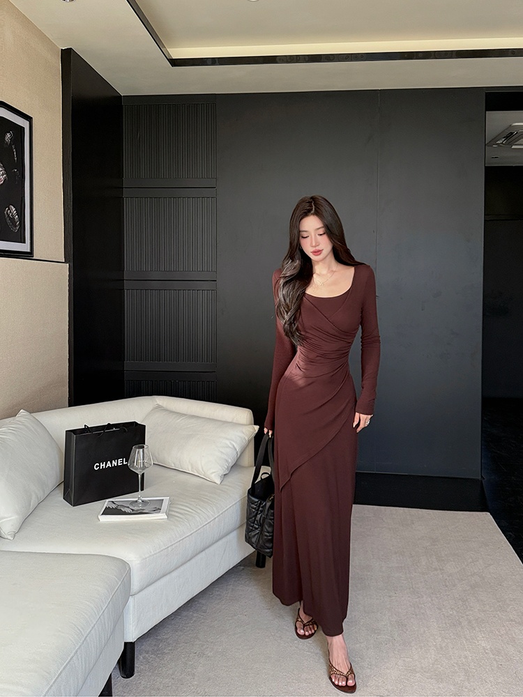 Artistic A-line temperament autumn and winter dress