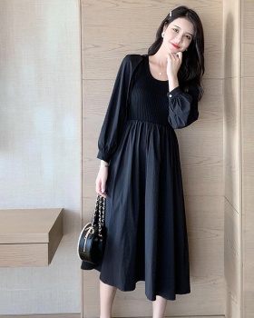 Black splice Pseudo-two bottoming knitted show young dress