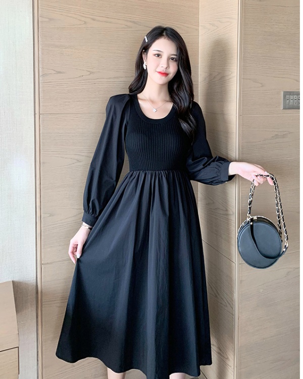Black splice Pseudo-two bottoming knitted show young dress