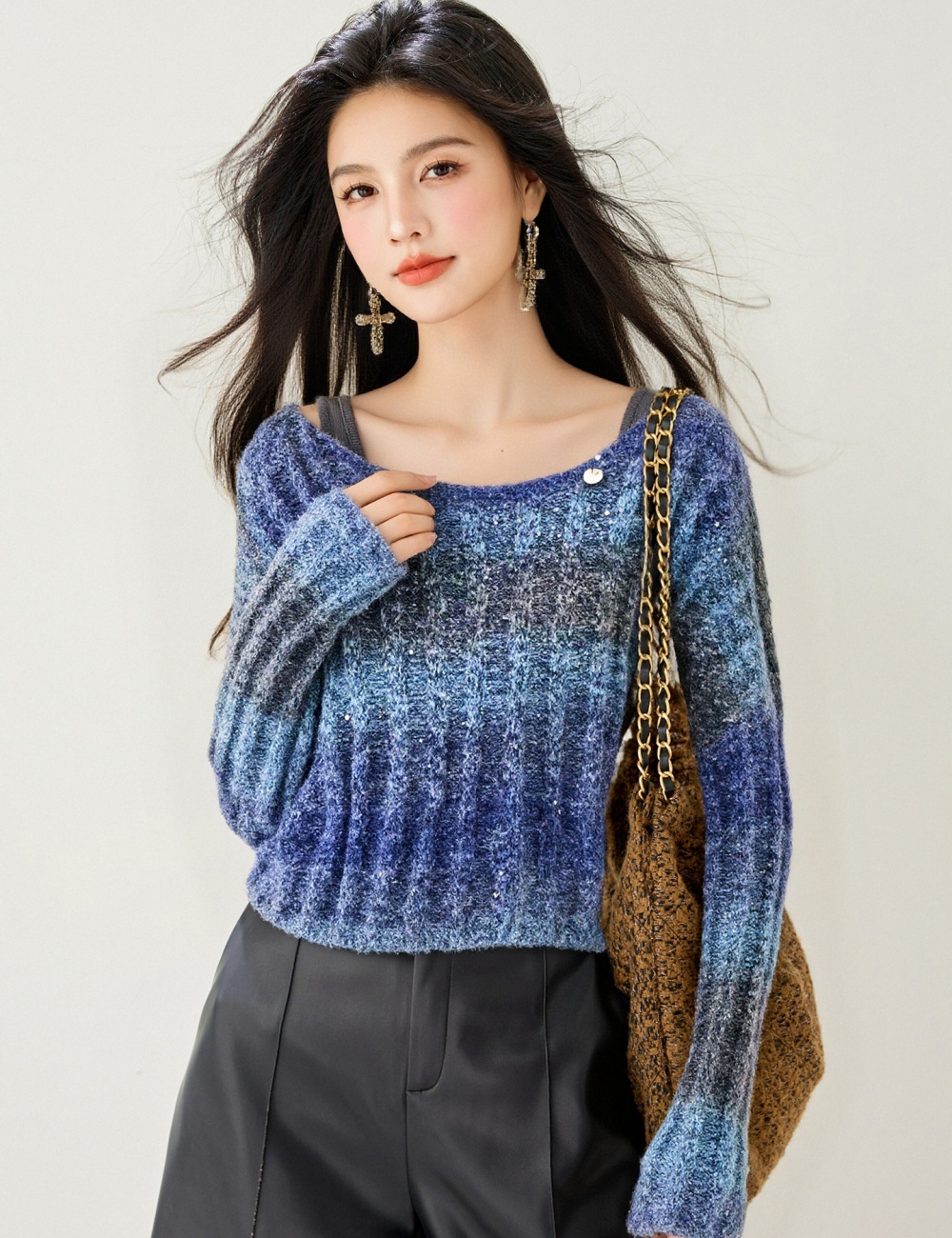 Short long sleeve loose sweater V-neck fashion tops