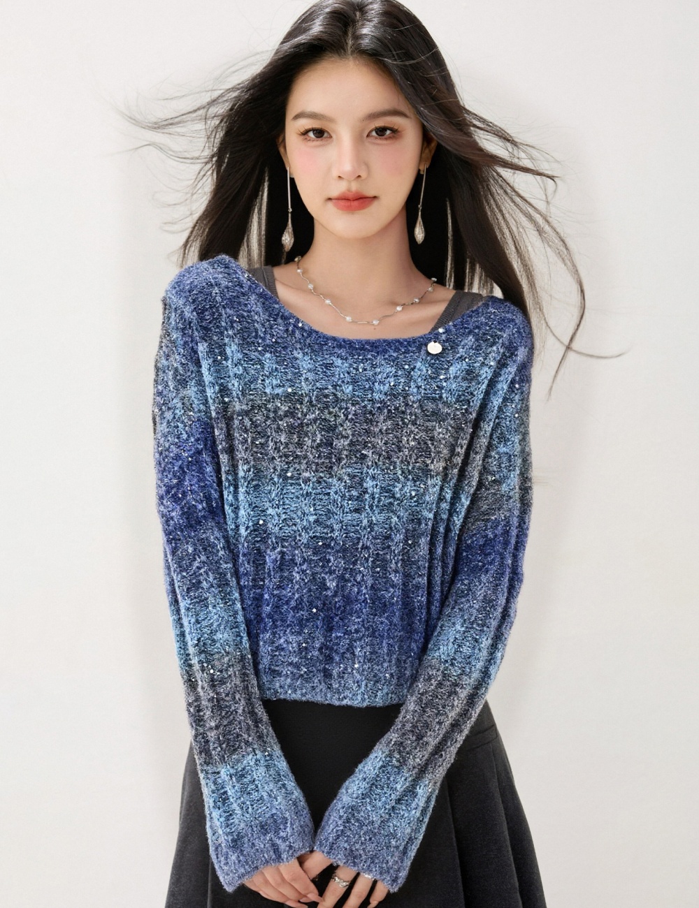 Short long sleeve loose sweater V-neck fashion tops