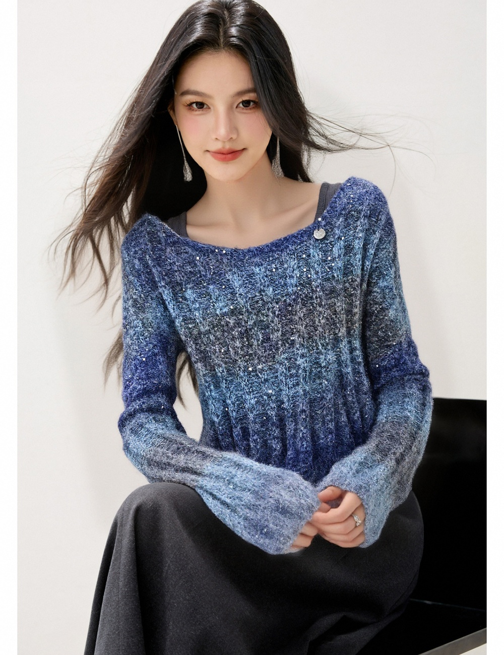 Short long sleeve loose sweater V-neck fashion tops