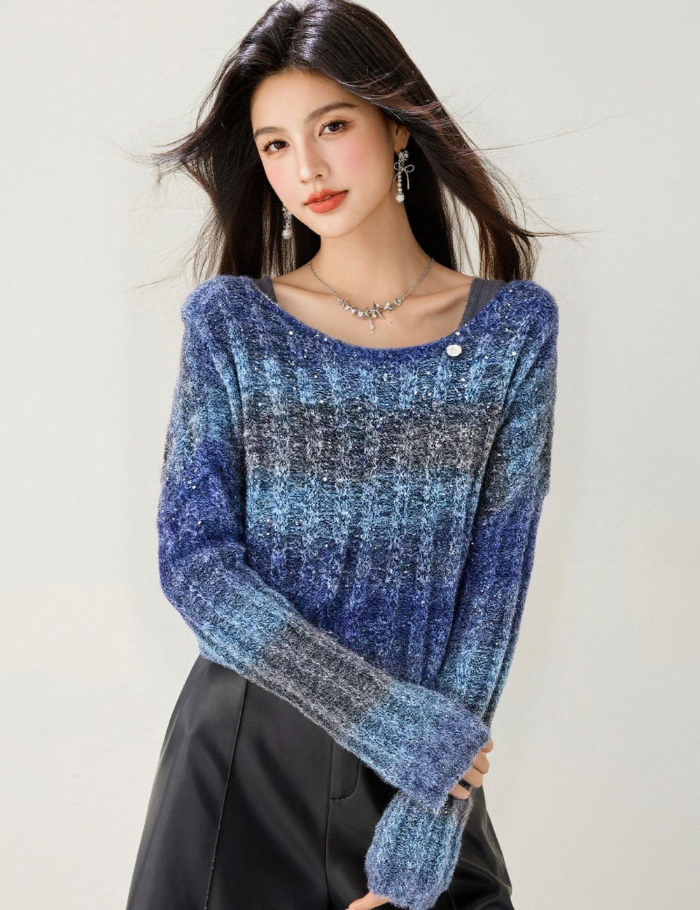 Short long sleeve loose sweater V-neck fashion tops