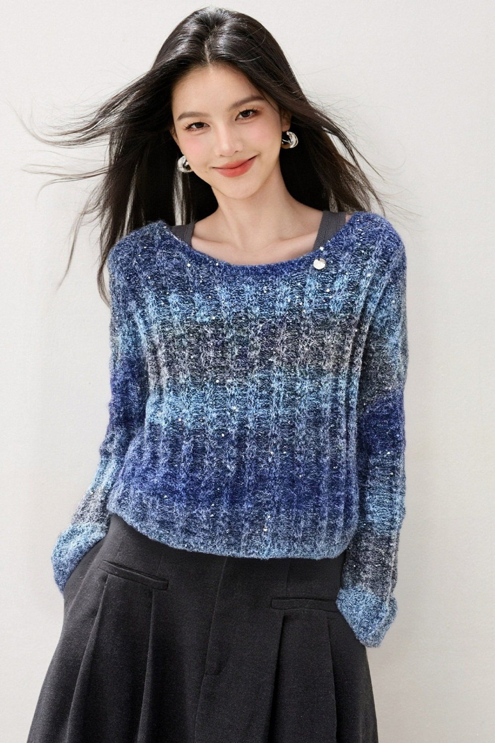 Short long sleeve loose sweater V-neck fashion tops