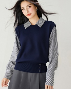 Temperament Pseudo-two Korean style splice shirt