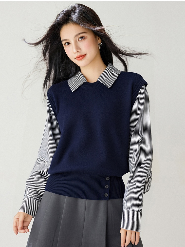 Temperament Pseudo-two Korean style splice shirt