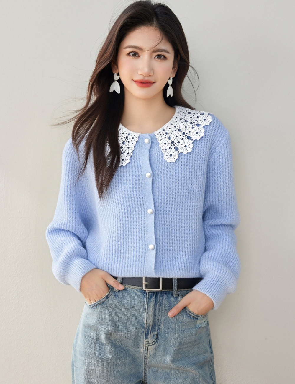 France style tender tops doll collar sweater