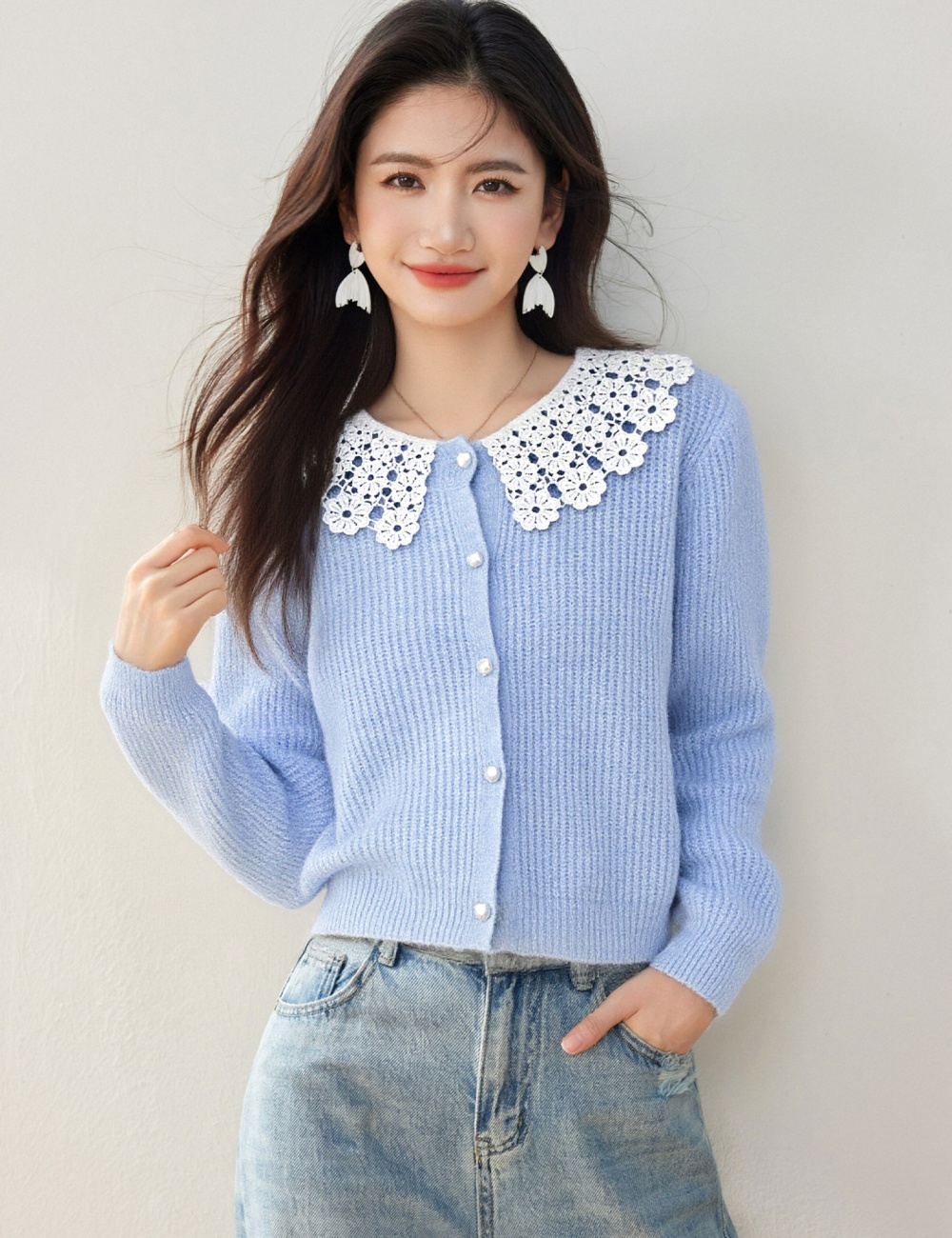 France style tender tops doll collar sweater