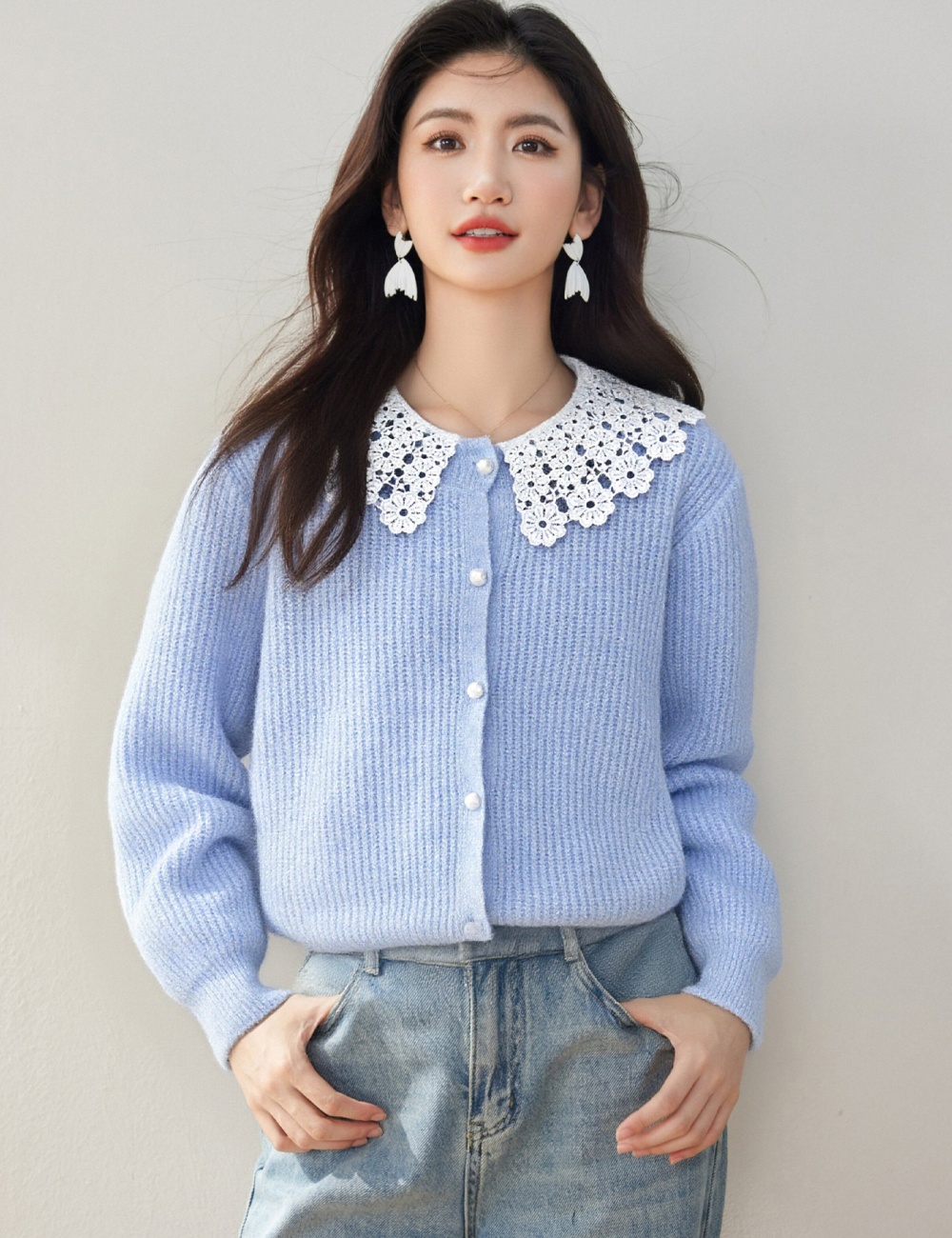 France style tender tops doll collar sweater