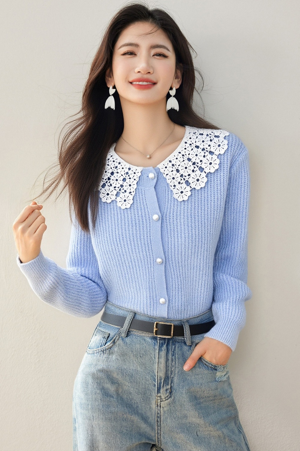 France style tender tops doll collar sweater