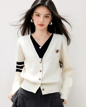 Pseudo-two knitted cardigan lazy slim tops for women