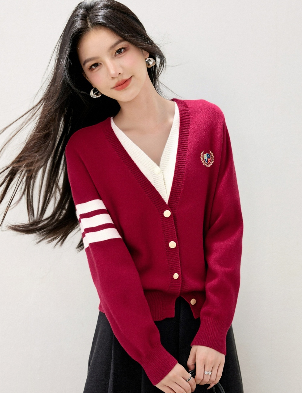 Pseudo-two knitted cardigan lazy slim tops for women
