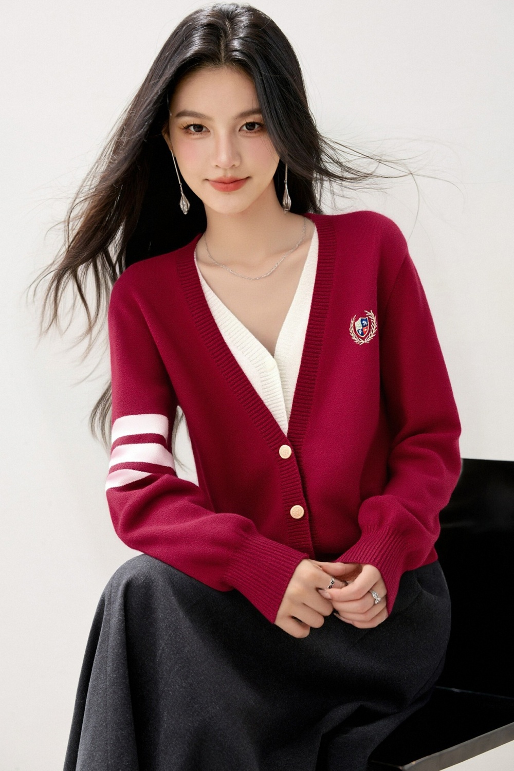 Pseudo-two knitted cardigan lazy slim tops for women