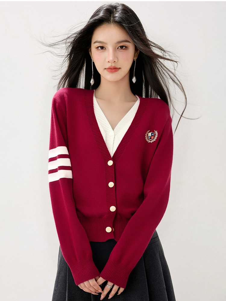 Pseudo-two knitted cardigan lazy slim tops for women
