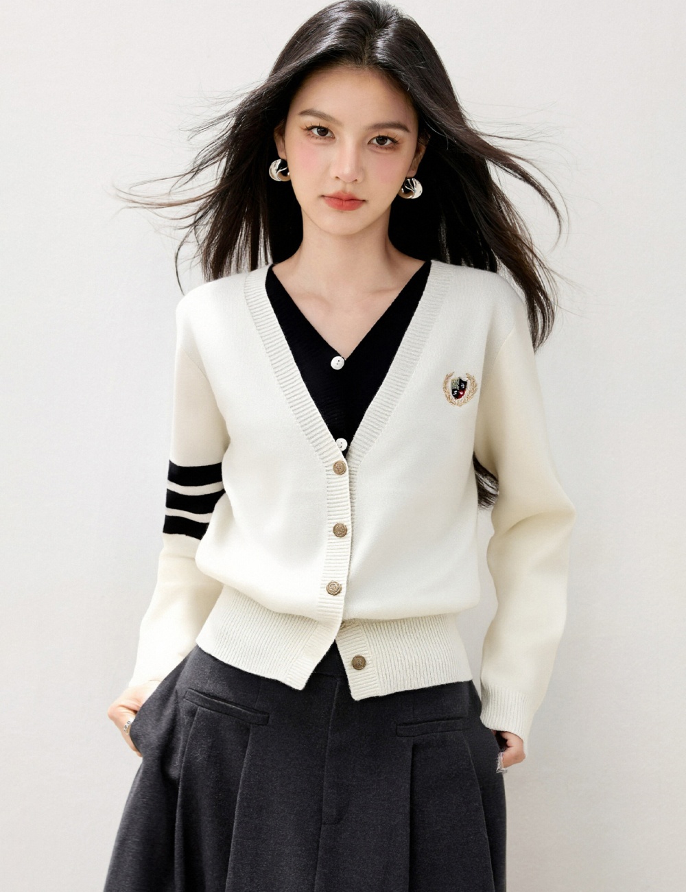 Pseudo-two knitted cardigan lazy slim tops for women