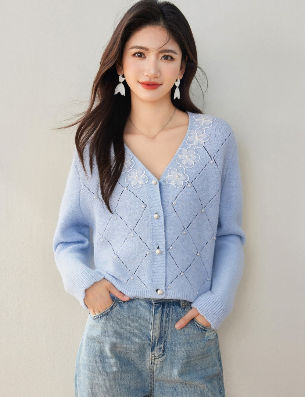 Long sleeve round neck sweater temperament tops