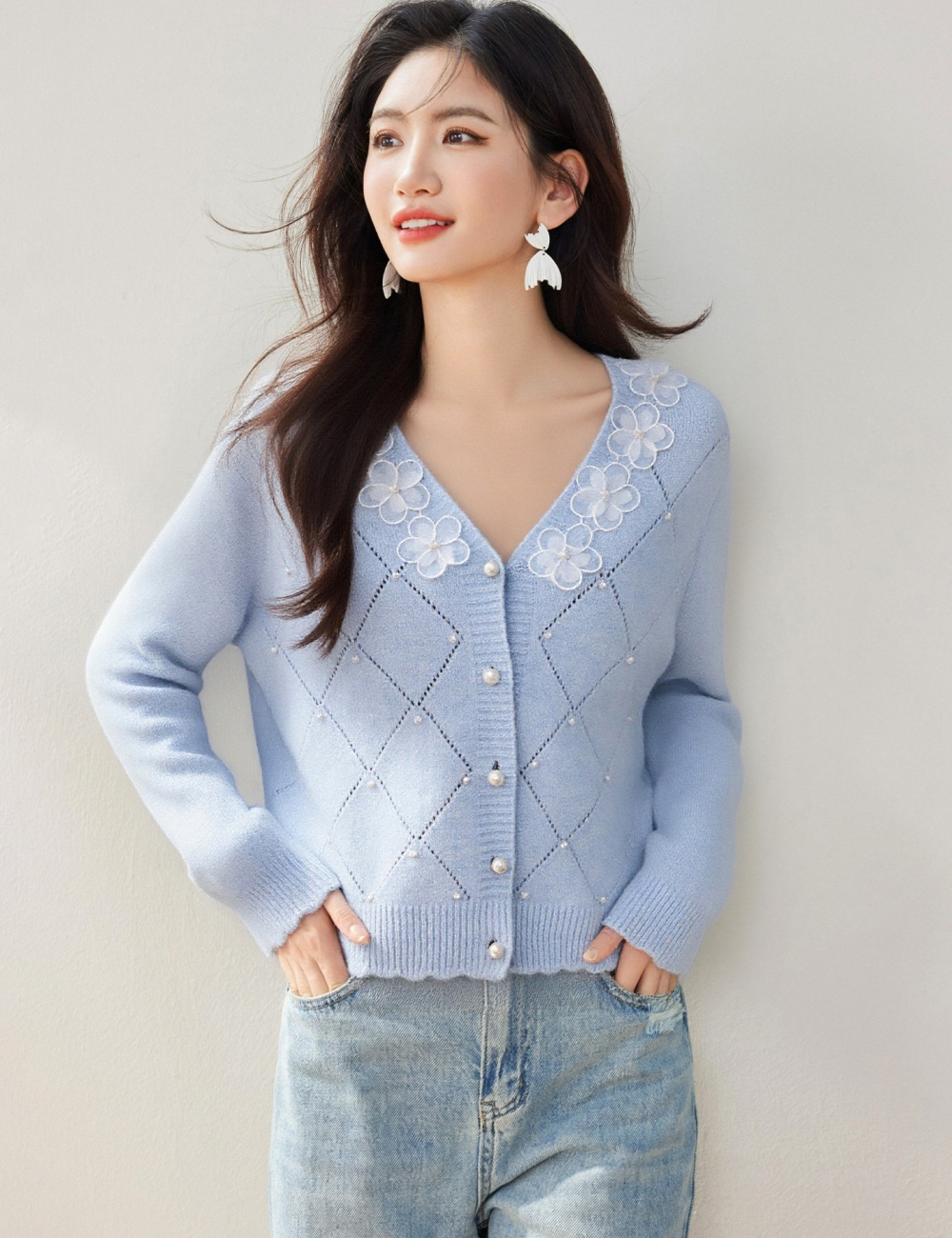 Long sleeve round neck sweater temperament tops