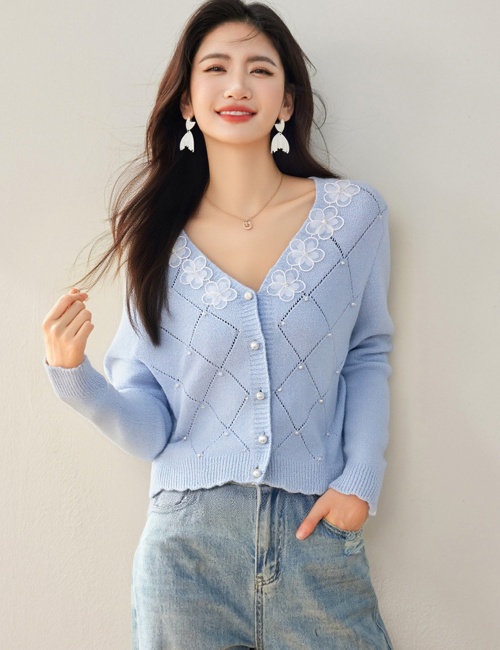 Long sleeve round neck sweater temperament tops