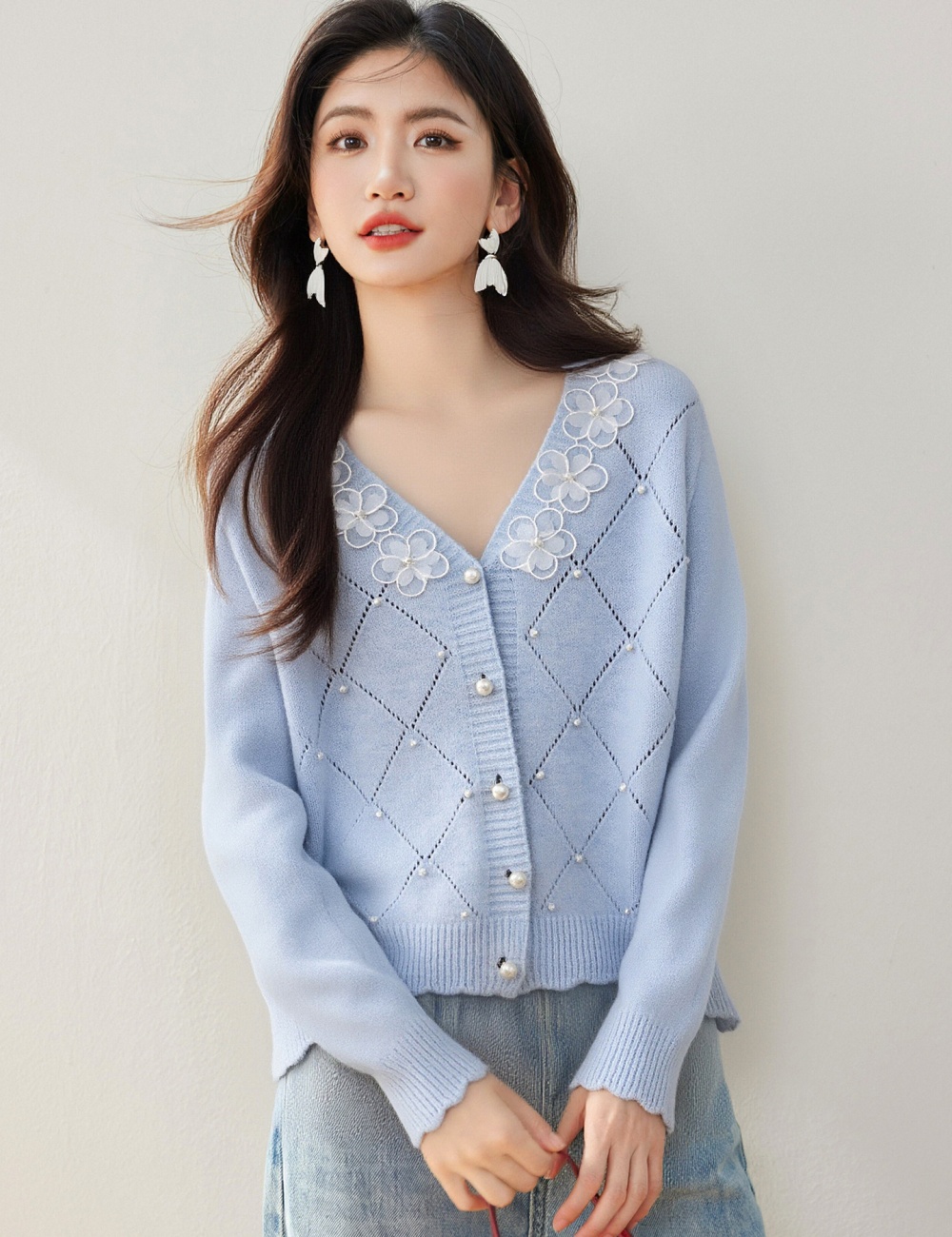 Long sleeve round neck sweater temperament tops