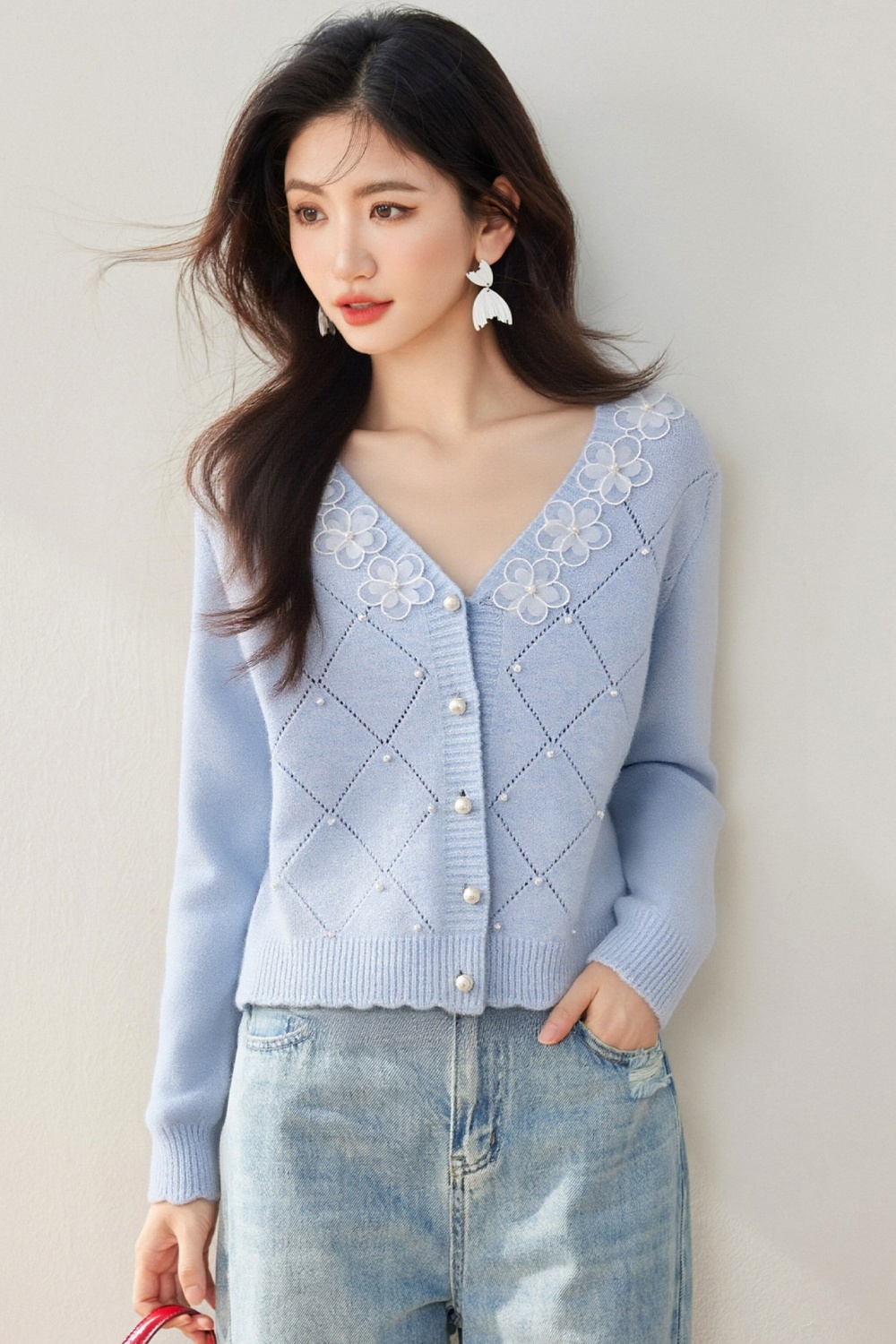 Long sleeve round neck sweater temperament tops