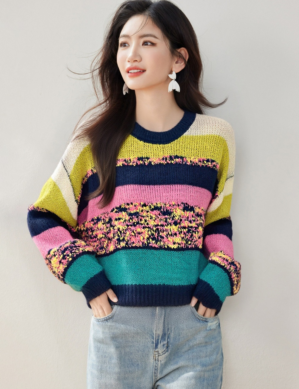 Autumn sweater mixed colors tops for women