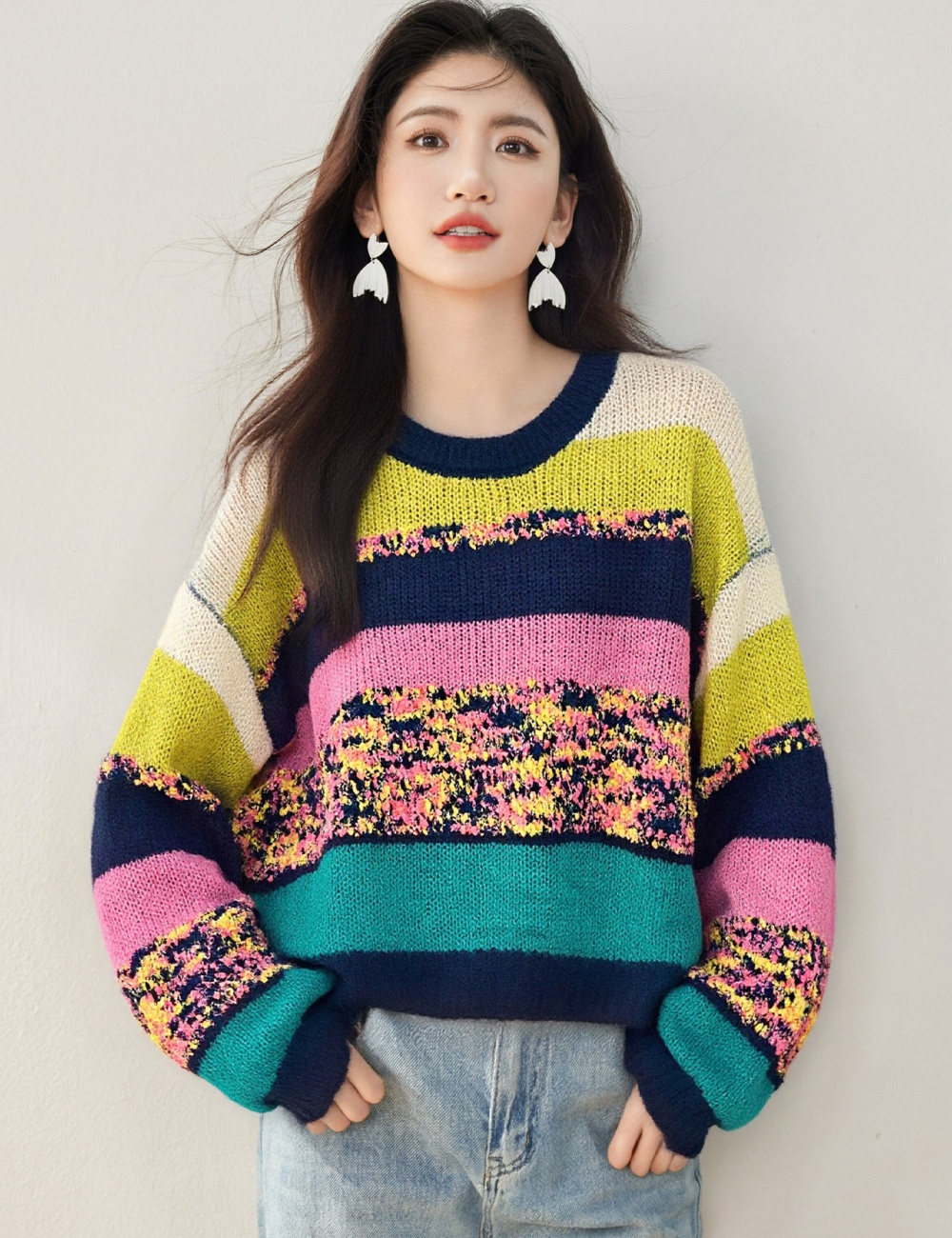 Autumn sweater mixed colors tops for women