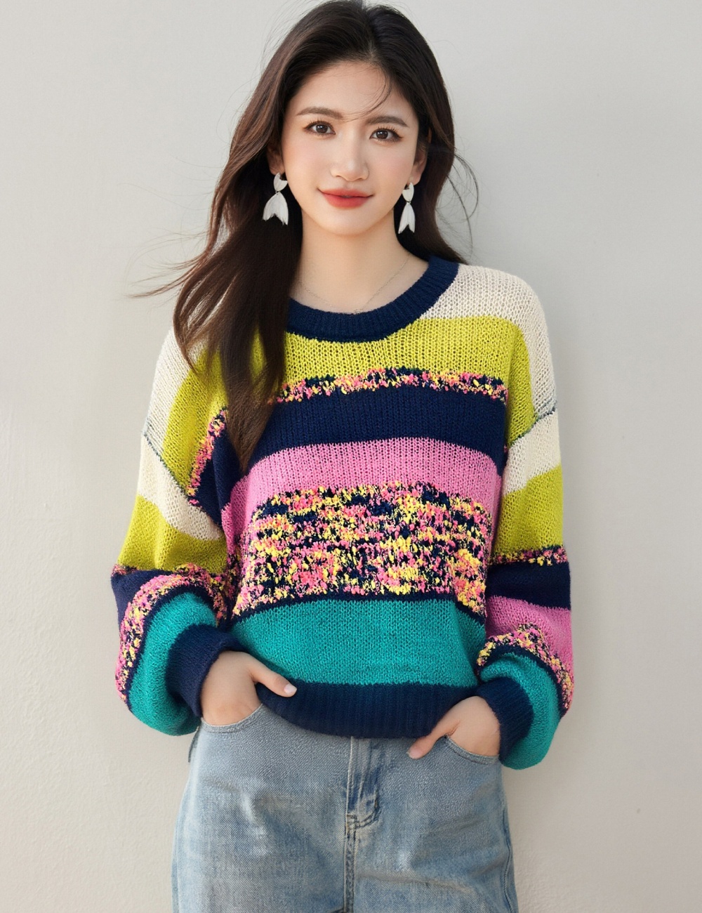 Autumn sweater mixed colors tops for women