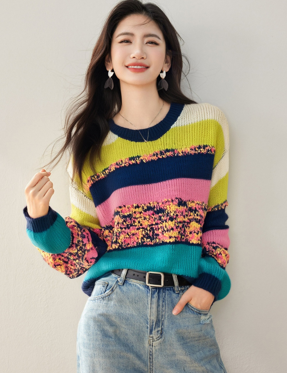 Autumn sweater mixed colors tops for women