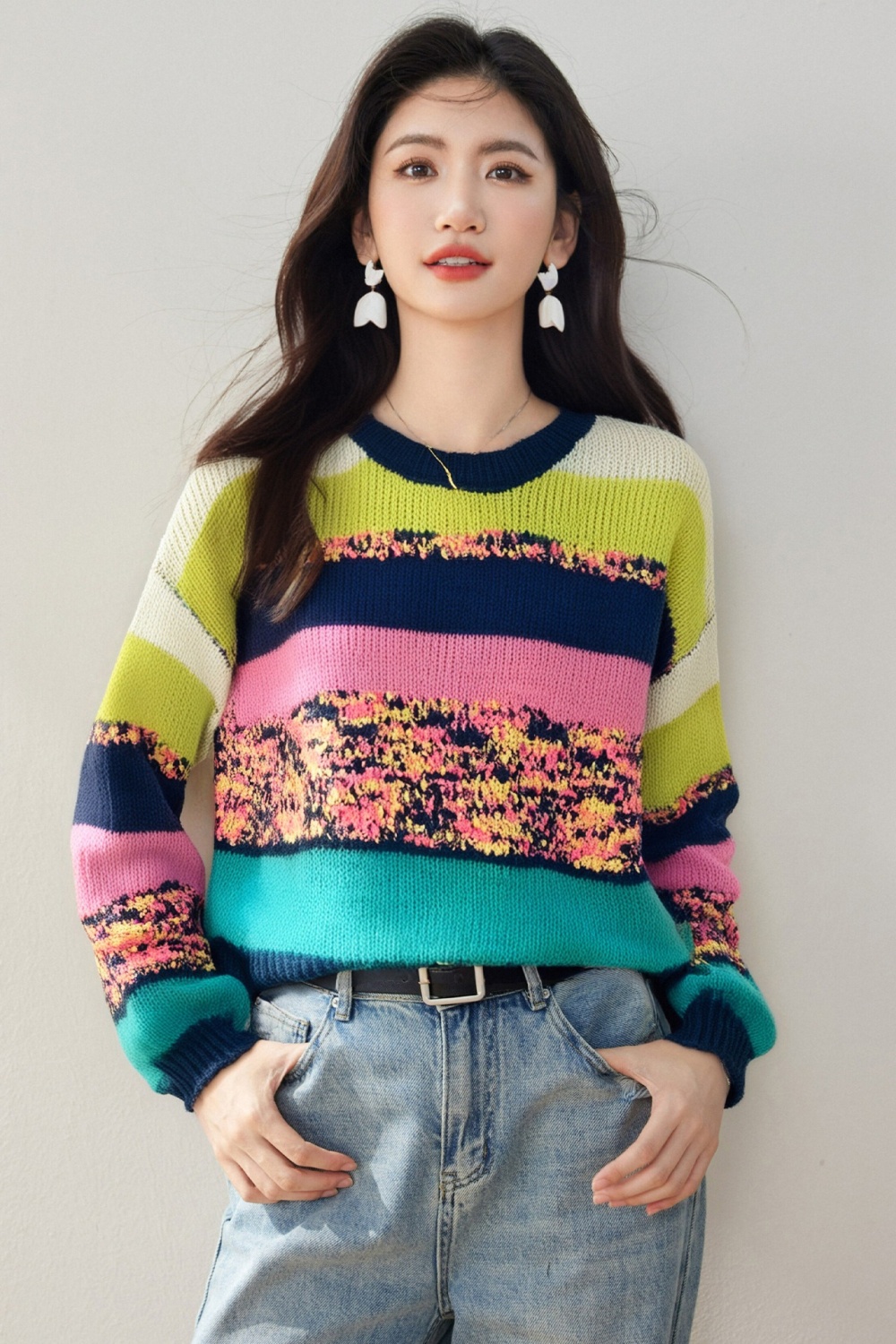 Autumn sweater mixed colors tops for women