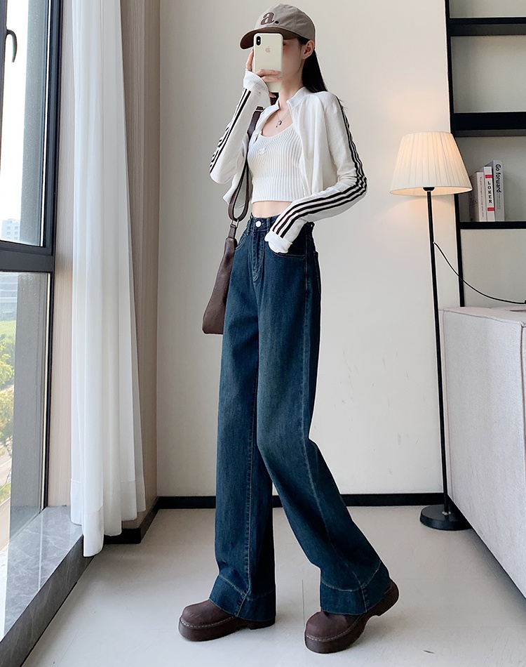 Elasticity straight pants loose retro jeans for women