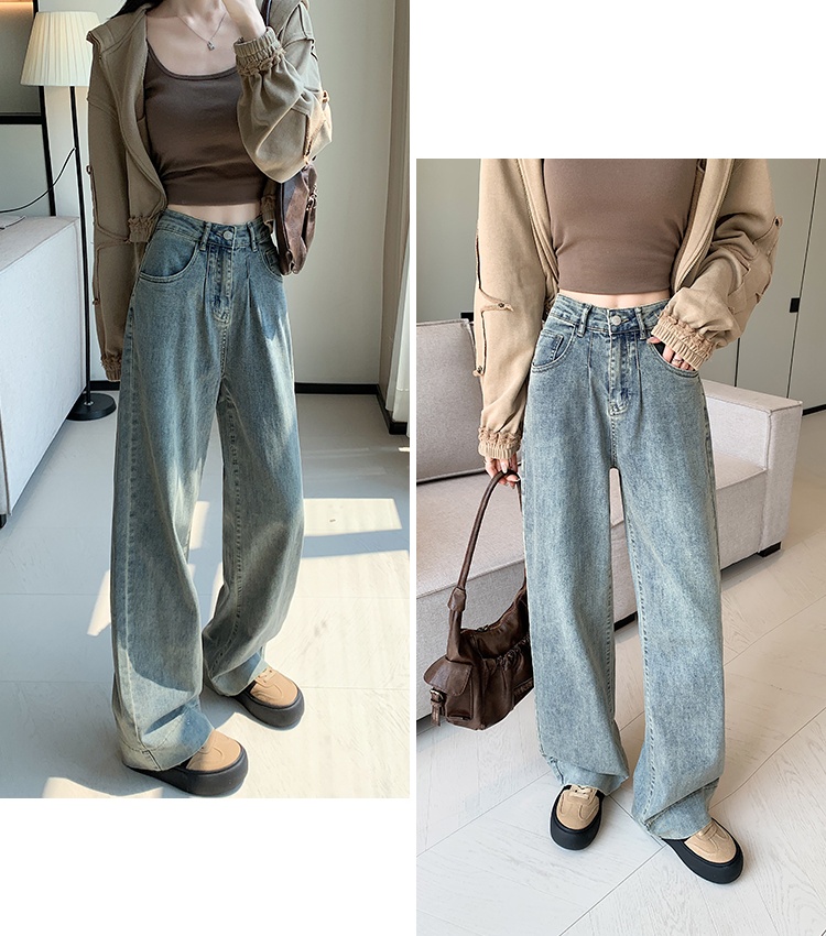 Elasticity straight pants loose retro jeans for women