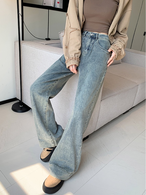 Elasticity straight pants loose retro jeans for women