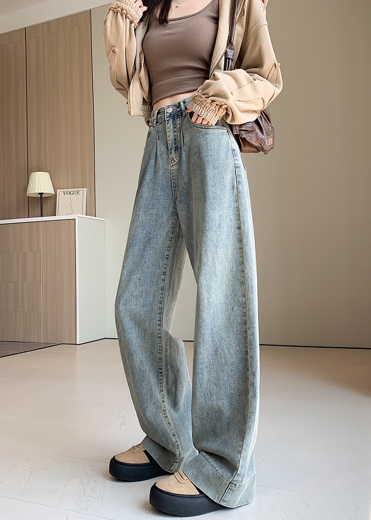Elasticity straight pants loose retro jeans for women
