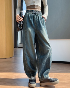 Wide leg loose retro pants drape autumn slim jeans for women