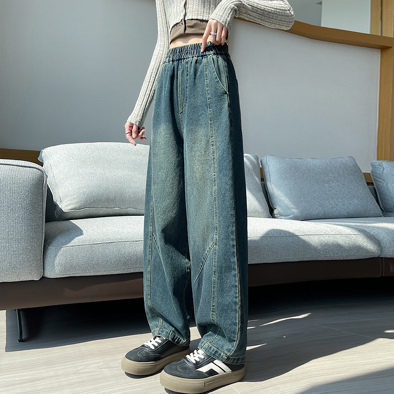 Wide leg loose retro pants drape autumn slim jeans for women